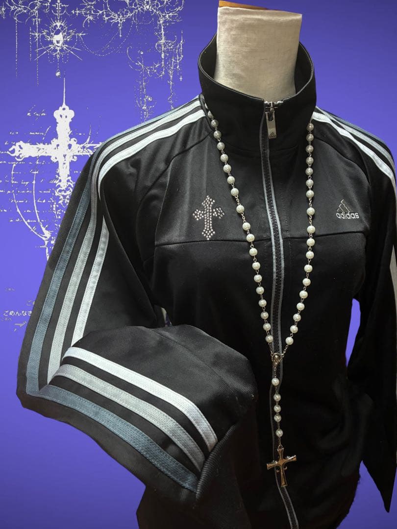 y2k十字架adidasビジュー3本線トラックジャケット古着屋パンク平成ギャル