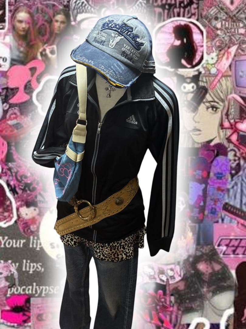 y2k十字架adidasビジュー3本線トラックジャケット古着屋パンク平成ギャル