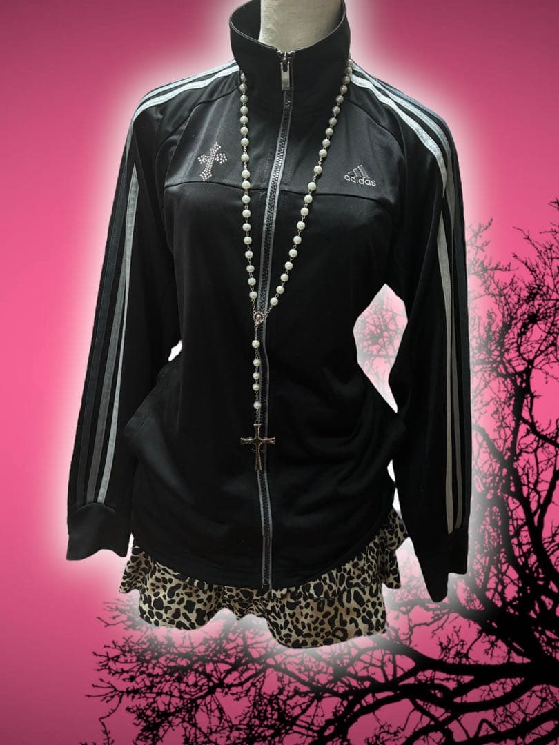 y2k十字架adidasビジュー3本線トラックジャケット古着屋パンク平成ギャル