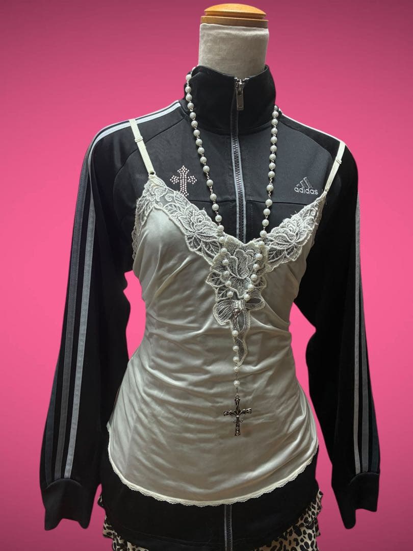 y2k十字架adidasビジュー3本線トラックジャケット古着屋パンク平成ギャル