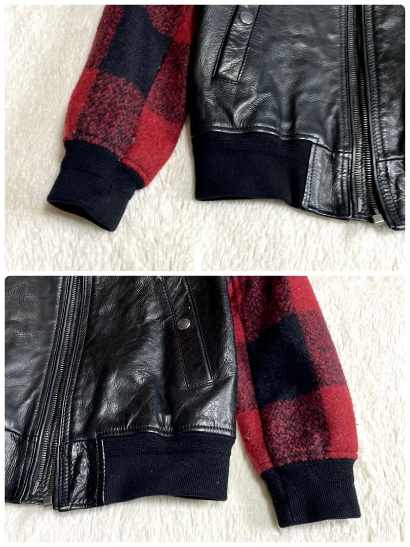 美品 BURBERRY バーバリー 牛革 チェック 切り替え レザーショルダー