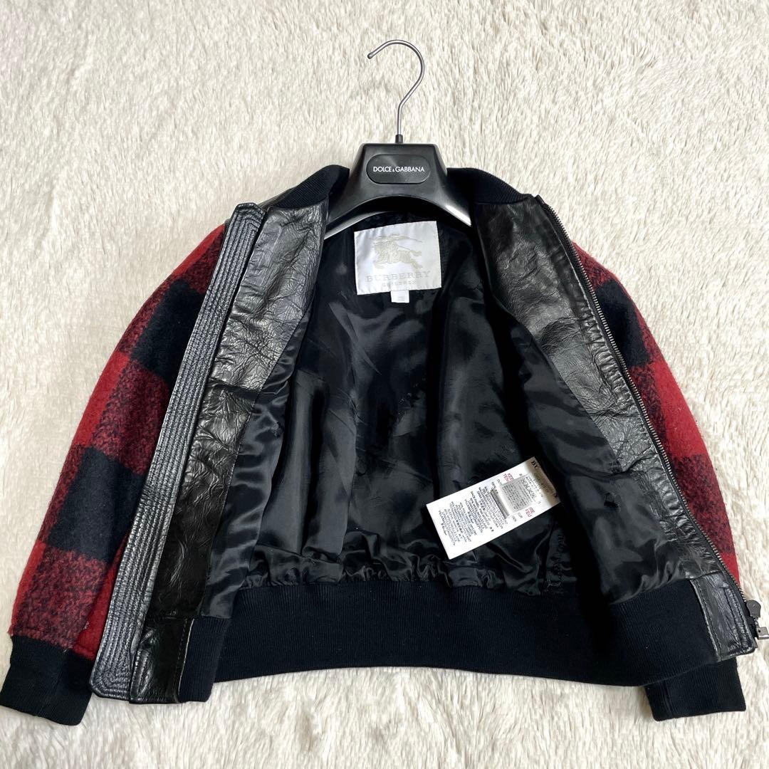 美品 BURBERRY バーバリー 牛革 チェック 切り替え レザーショルダー