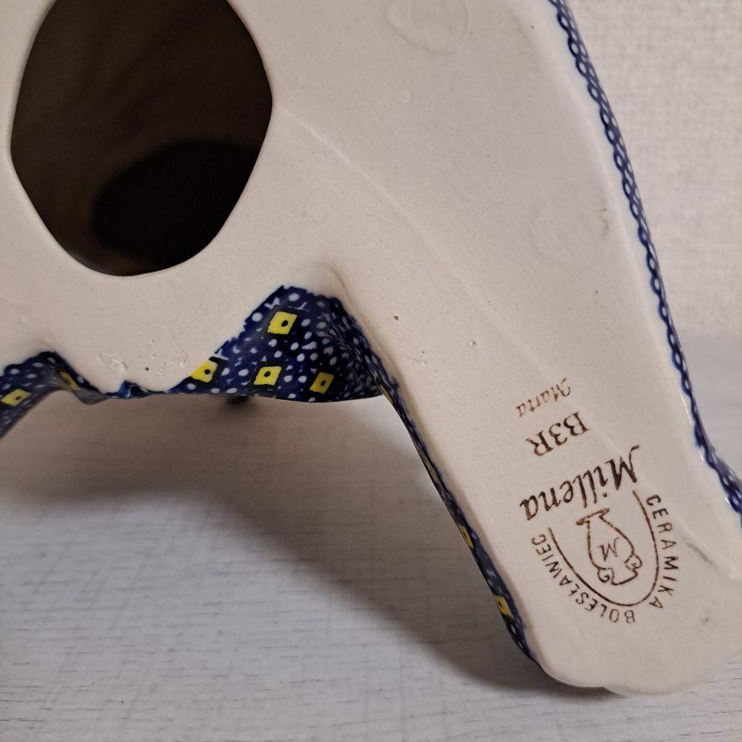 希少ベア☆ミレナ、ポーリッシュポタリー の置物くま。陶器置物 ポーランド