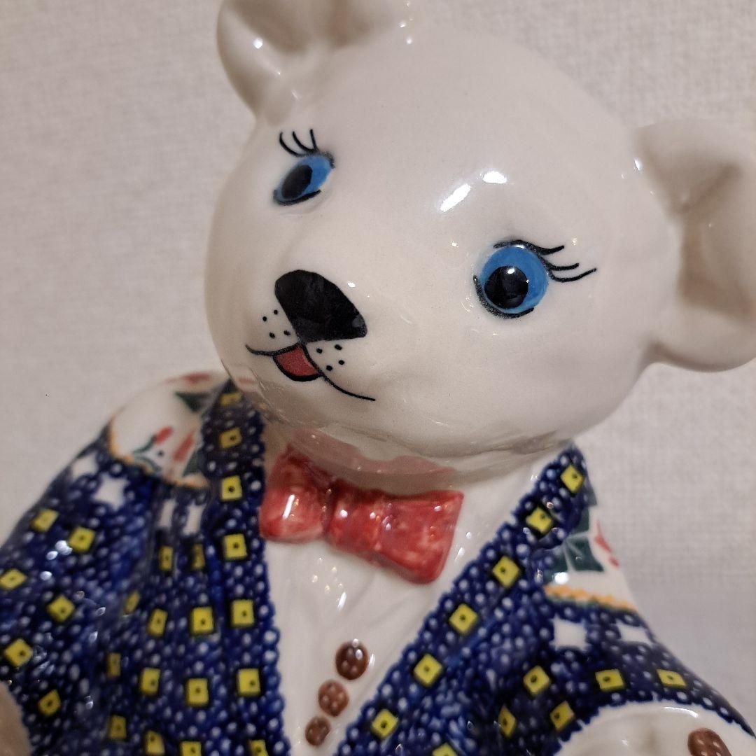 希少ベア☆ミレナ、ポーリッシュポタリー の置物くま。陶器置物 ポーランド