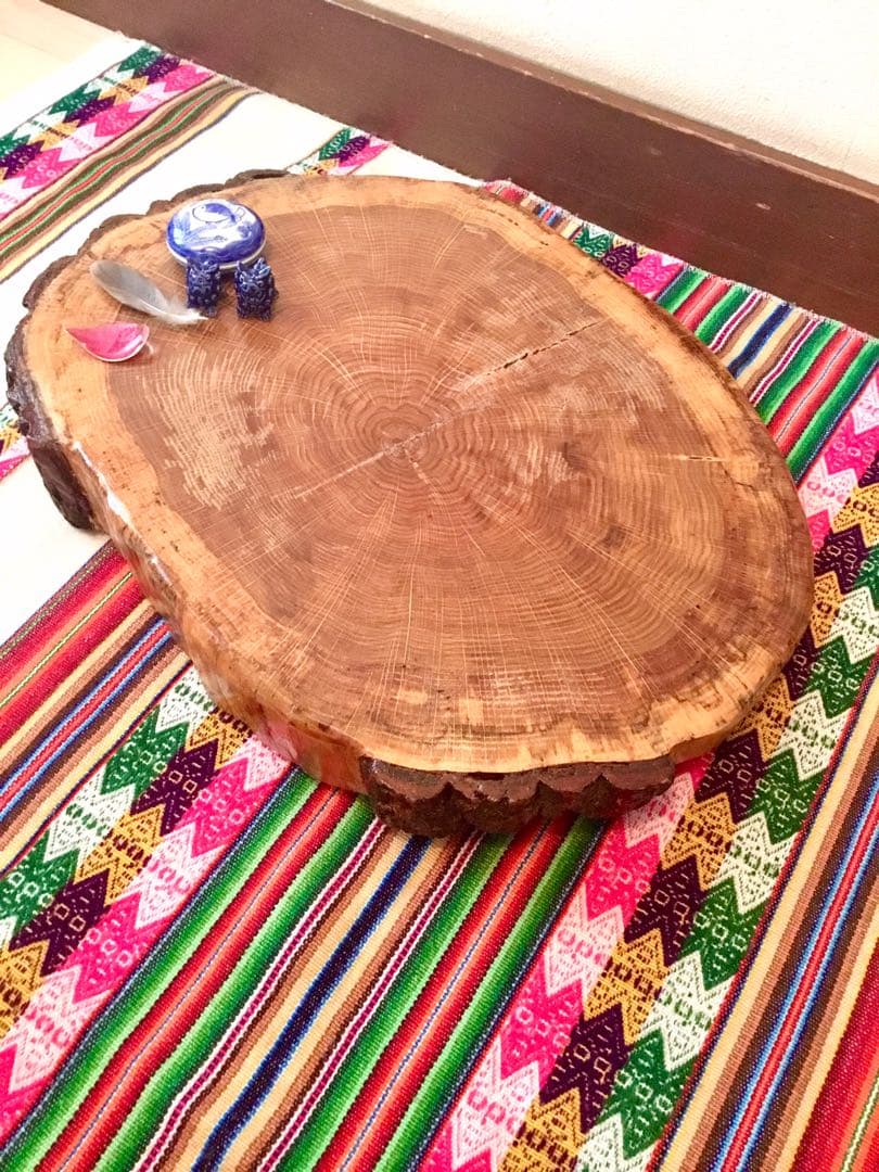 完売　天然楢の木で作成/超特大【切り株天板/インテリア台/薪割り台/ちゃぶ台】