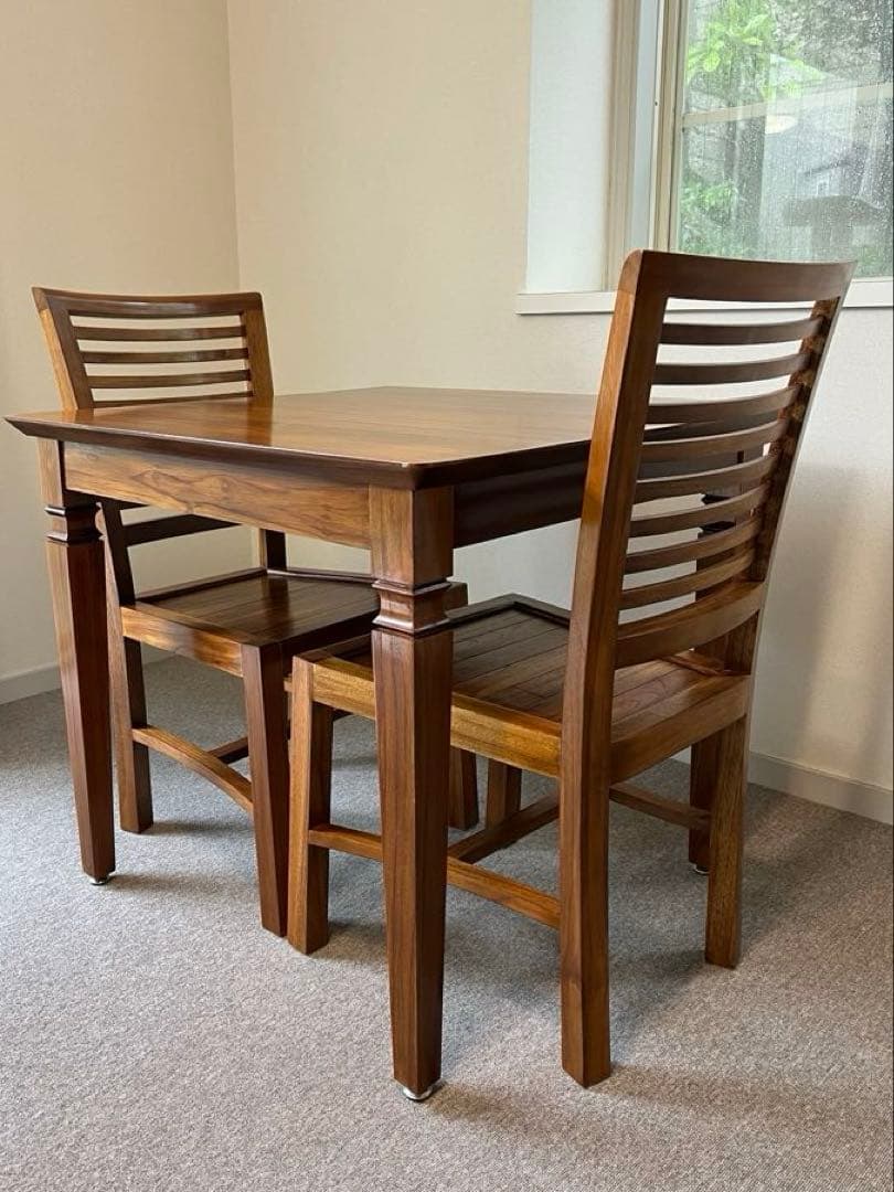 【あやちょ】ダイニングテーブル チーク 無垢材 正方形80×80