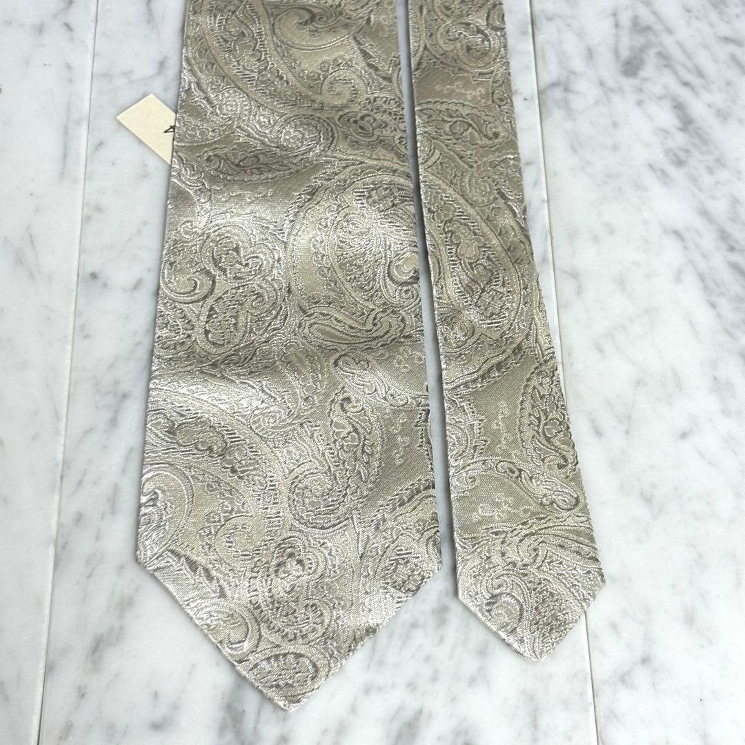 JOHN COMFORT ネクタイ ホワイト シルバー ペイズリー柄 光沢