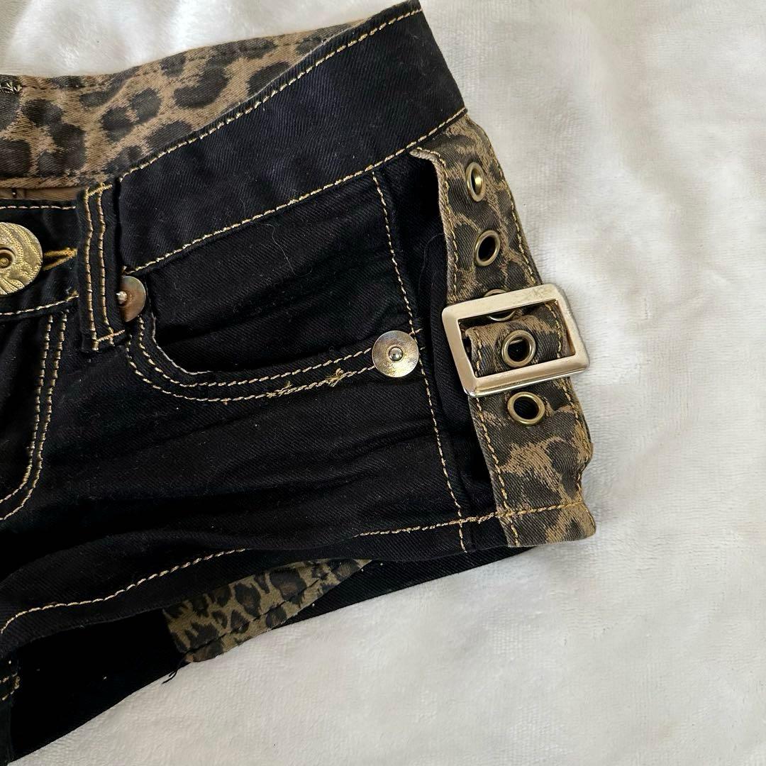 【もち】d.i.a.サイドヒョウ柄ベルトショーパン　ヒョウ柄パールベルト