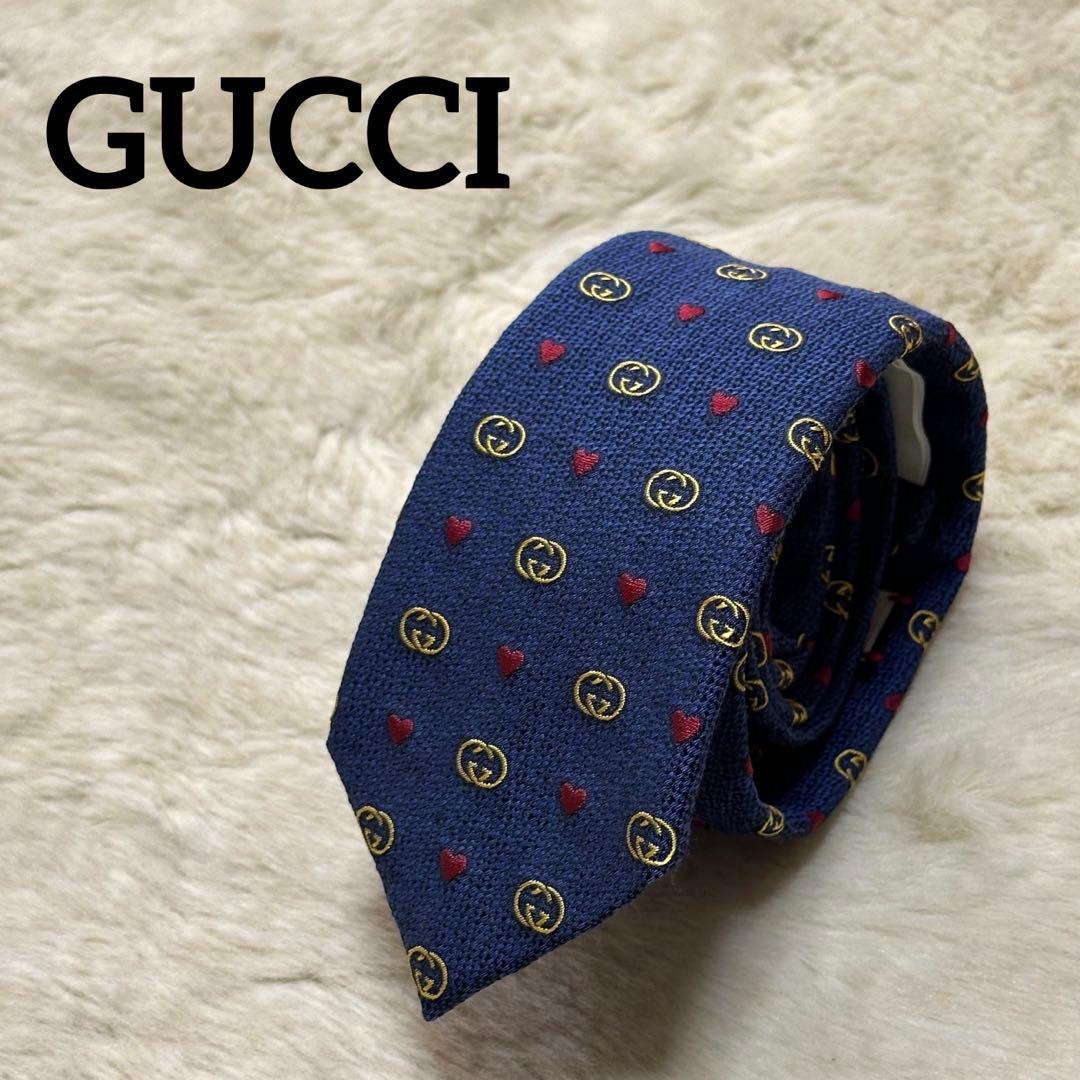 未使用に近い　グッチ　ナロータイ　現行タグ　イタリア製　ハート
