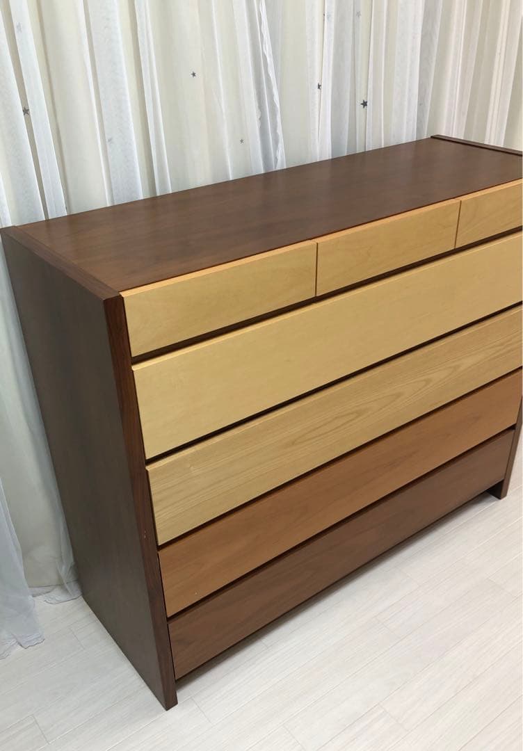 木目のカラフル5段チェスト　120cm幅