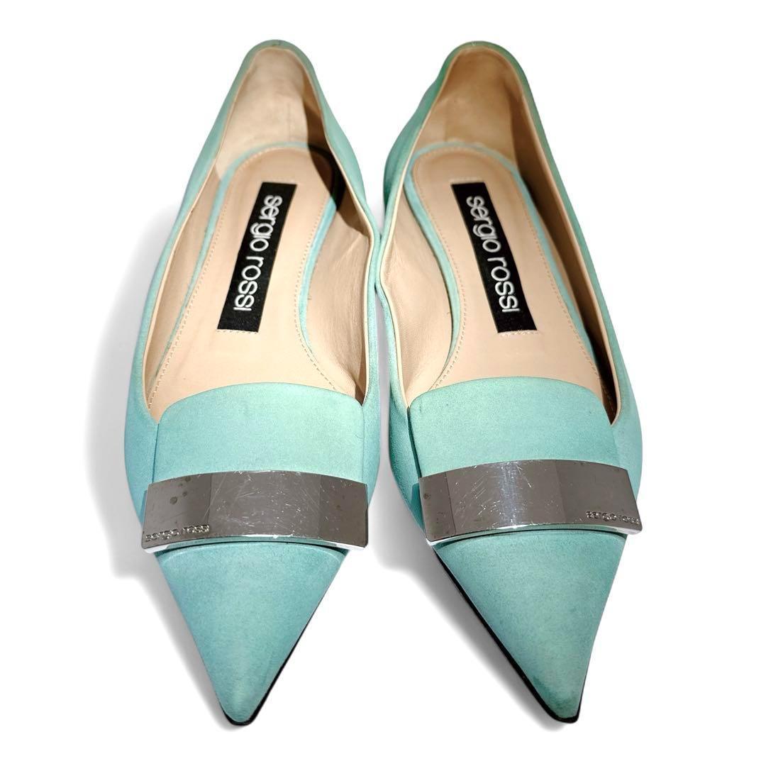 美品✨セルジオロッシ 36/約23.5㎝ sr1 ポインテッド フラット 水色
