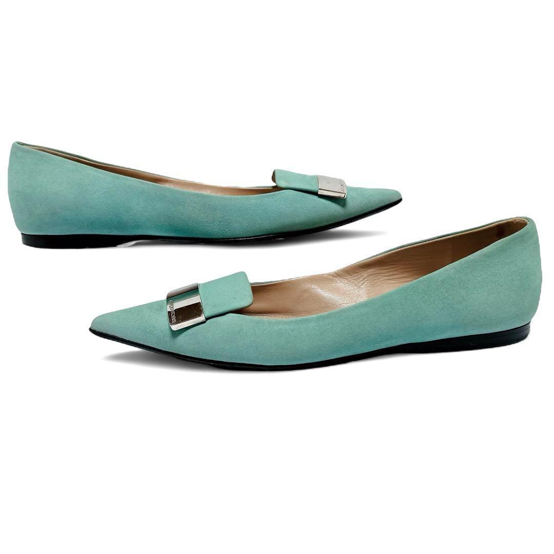 美品✨セルジオロッシ 36/約23.5㎝ sr1 ポインテッド フラット 水色