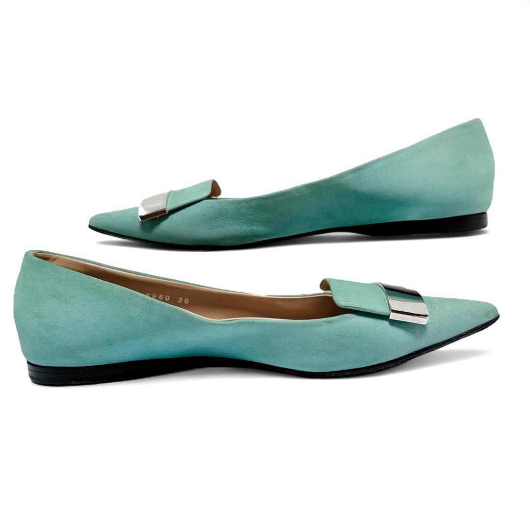 美品✨セルジオロッシ 36/約23.5㎝ sr1 ポインテッド フラット 水色