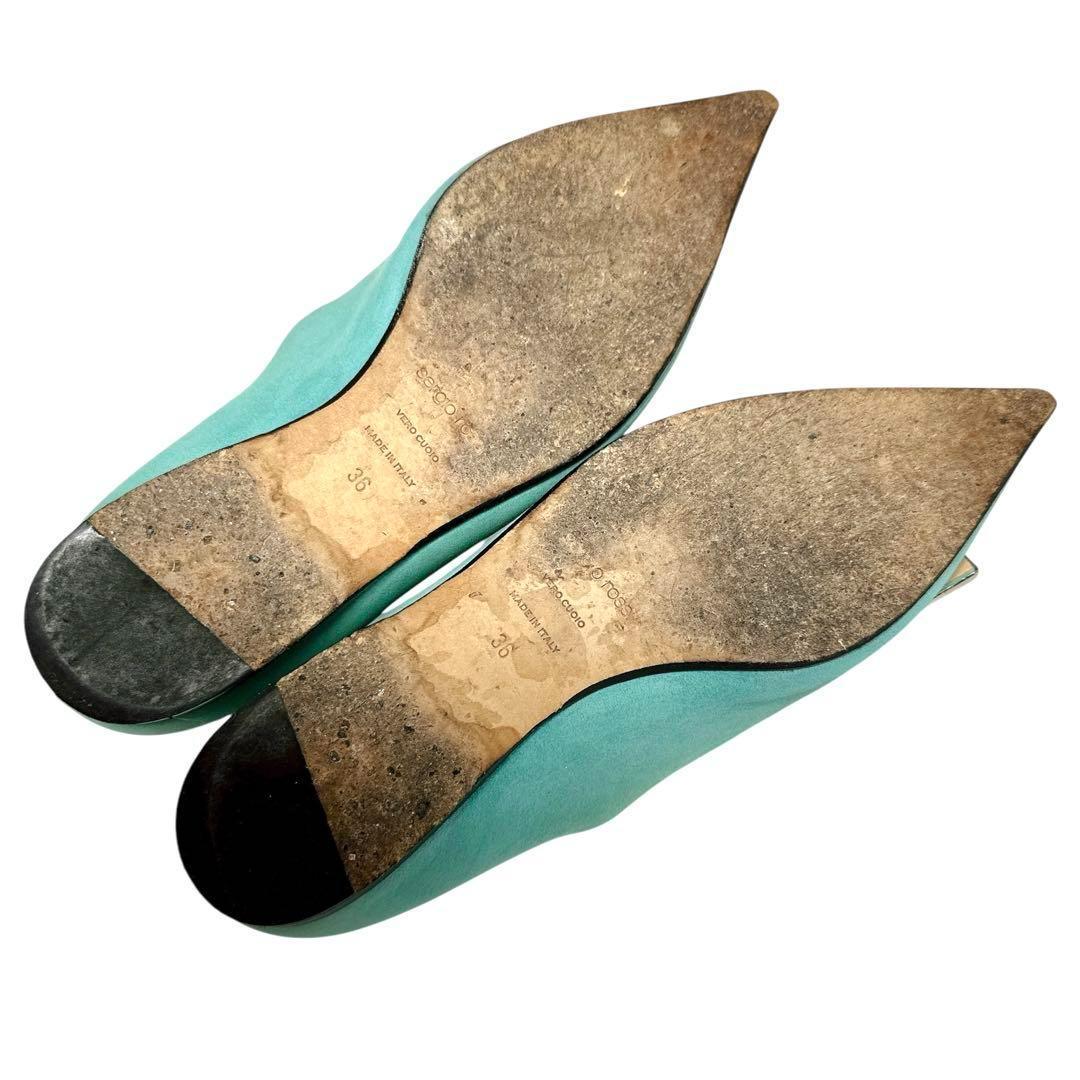 美品✨セルジオロッシ 36/約23.5㎝ sr1 ポインテッド フラット 水色