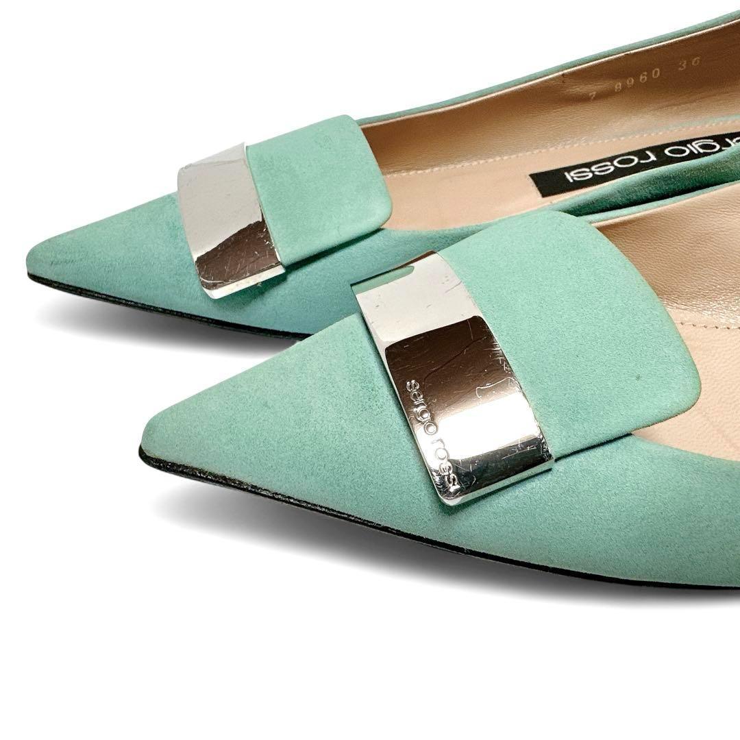 美品✨セルジオロッシ 36/約23.5㎝ sr1 ポインテッド フラット 水色