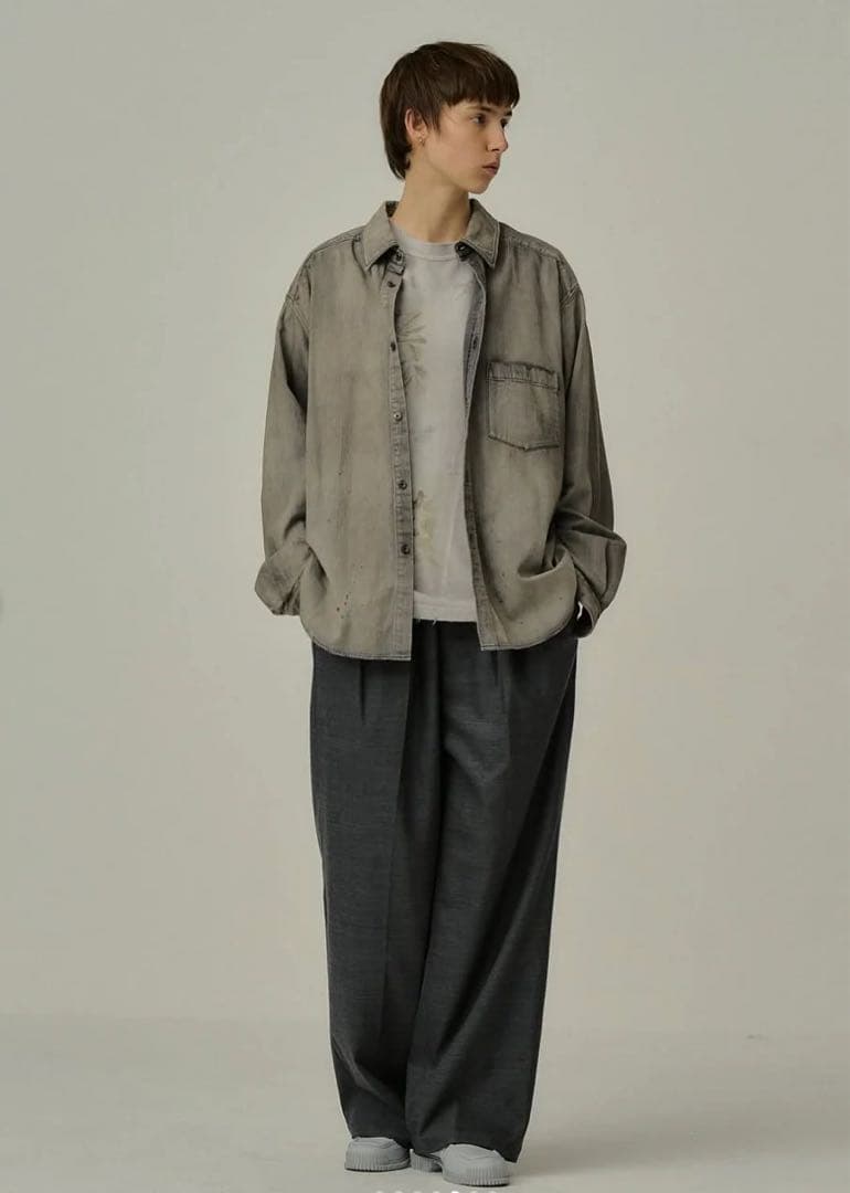パンツ ANCELLM BACKSATIN BELTLESS SLACKS GRAY 1