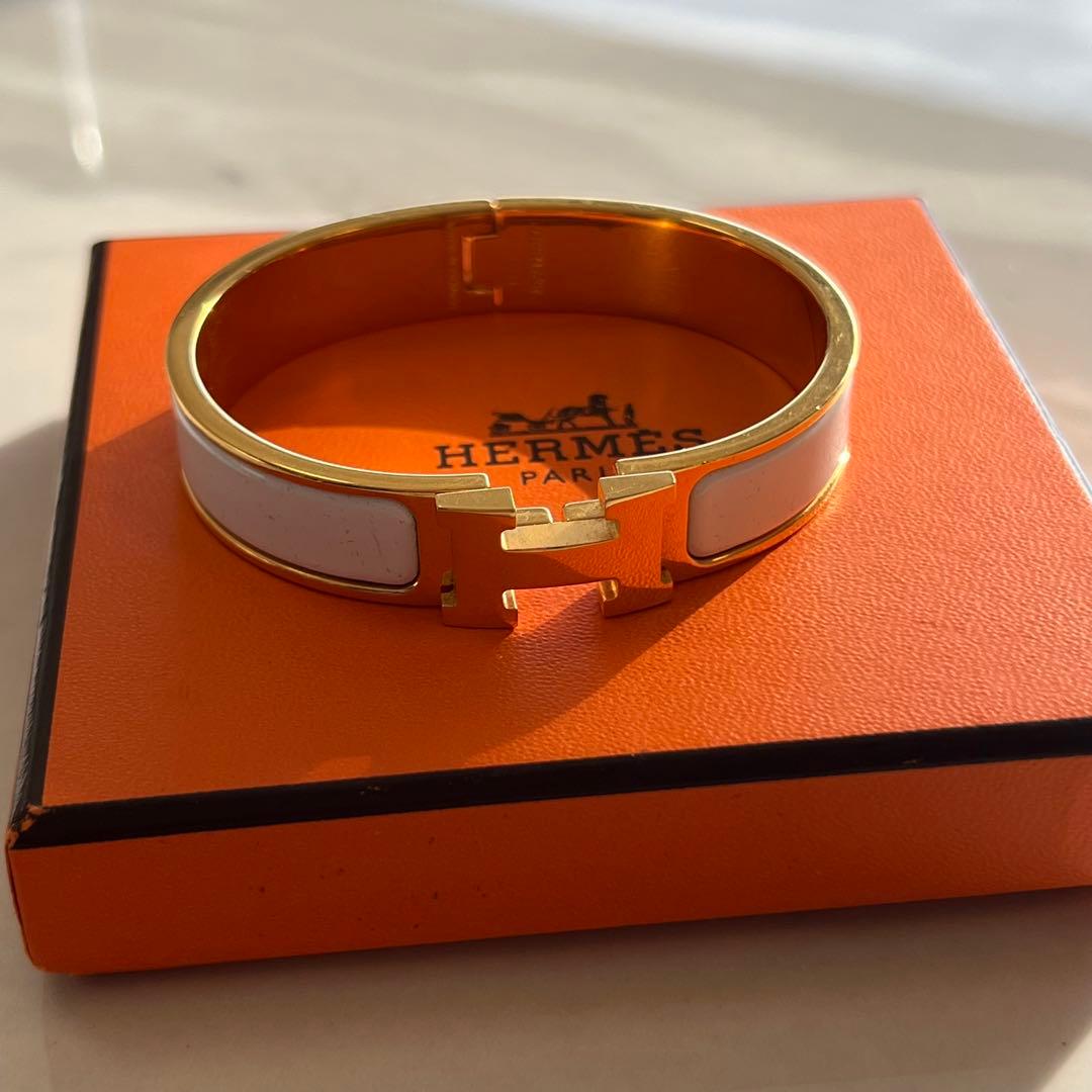 エルメス　クリッククラック　ホワイト×ゴールド金具