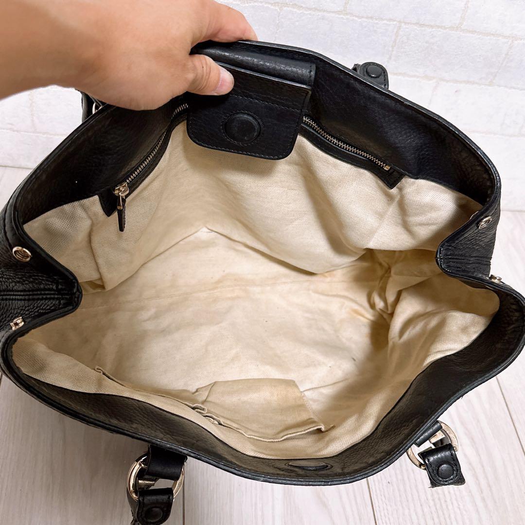 GUCCI トートバッグ レザー ブラック シリアル記載