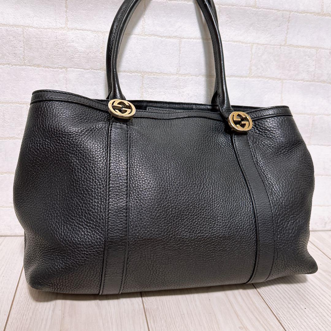 GUCCI トートバッグ レザー ブラック シリアル記載