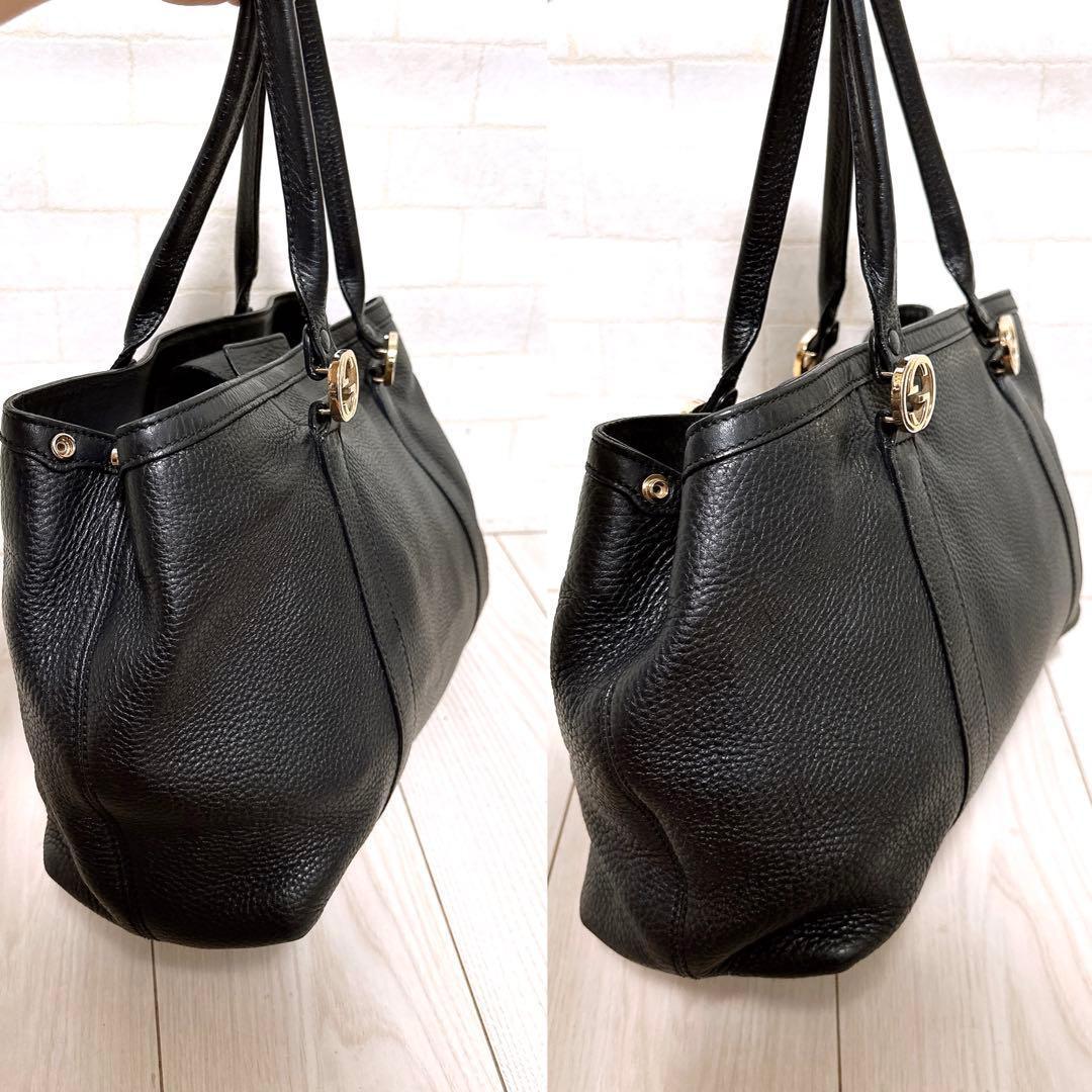 GUCCI トートバッグ レザー ブラック シリアル記載