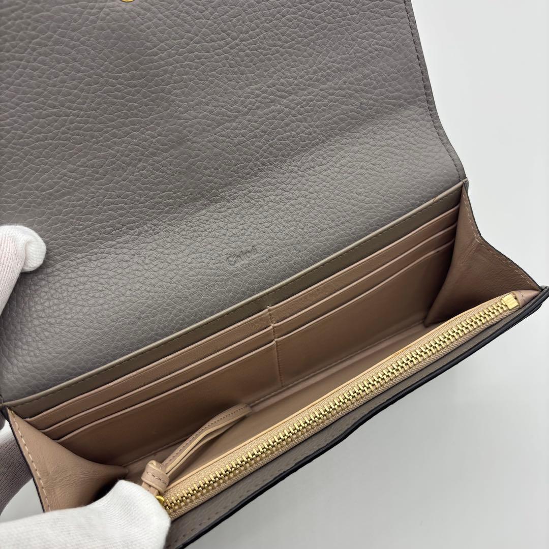 Chloe クロエ　長財布　グレー　アルファベット　レザー　レディース