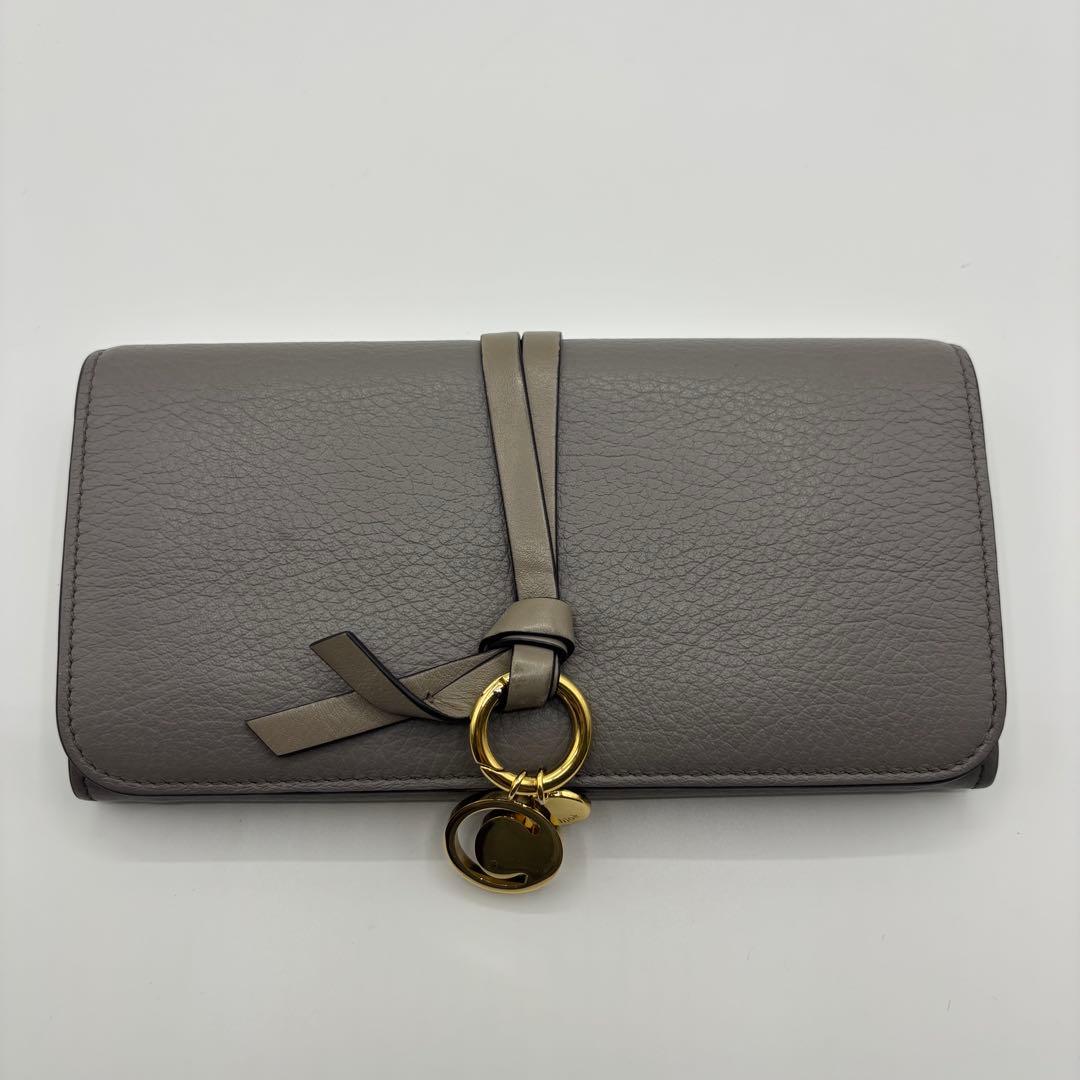 Chloe クロエ　長財布　グレー　アルファベット　レザー　レディース