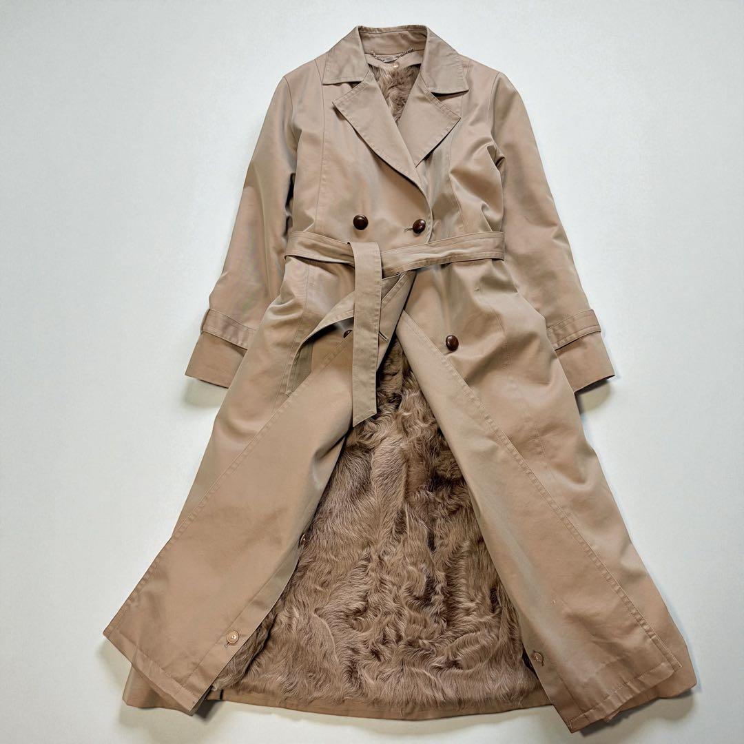 希少 オンワード ラムウールライナー トレンチコート M くるみボタン ファー