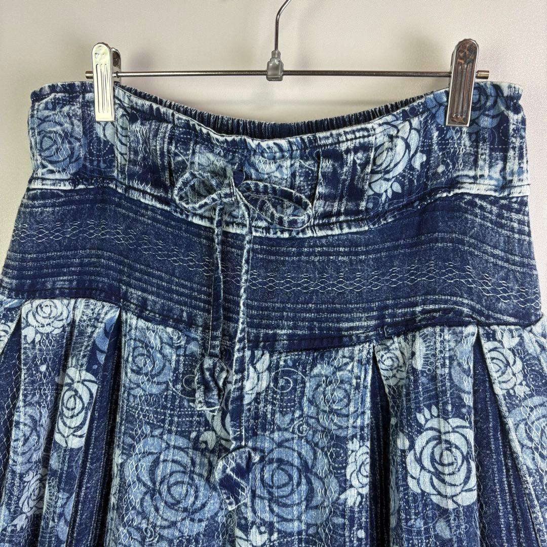 【新品】藍染　ストーンウォッシュ　タイパンツ　バルーン　男女兼用　薔薇柄　G67