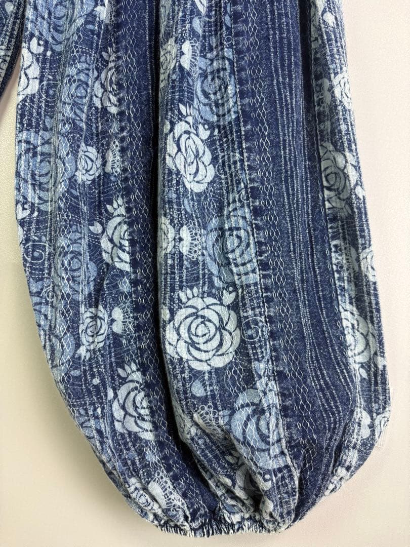 【新品】藍染　ストーンウォッシュ　タイパンツ　バルーン　男女兼用　薔薇柄　G67