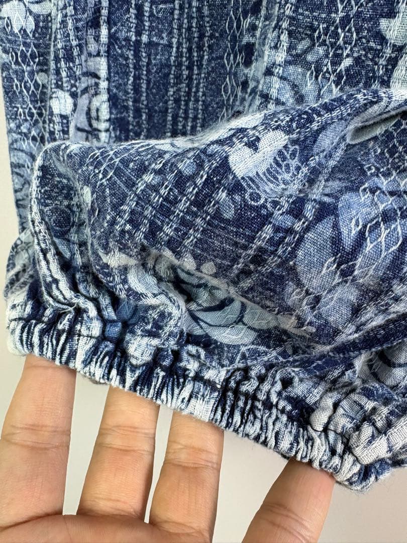 【新品】藍染　ストーンウォッシュ　タイパンツ　バルーン　男女兼用　薔薇柄　G67