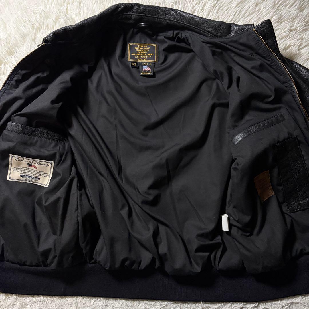 美品■COCKPIT USA フライトジャケット　A-2 ブラック　本革　42