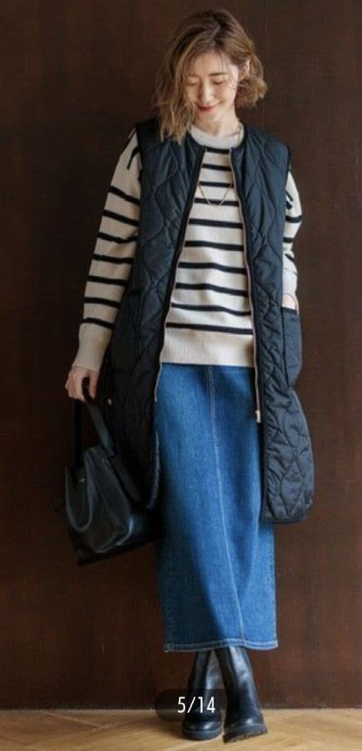 未使用☆23区 大きいサイズ【撥水加工】中綿 パディング ジレ ブラック 46