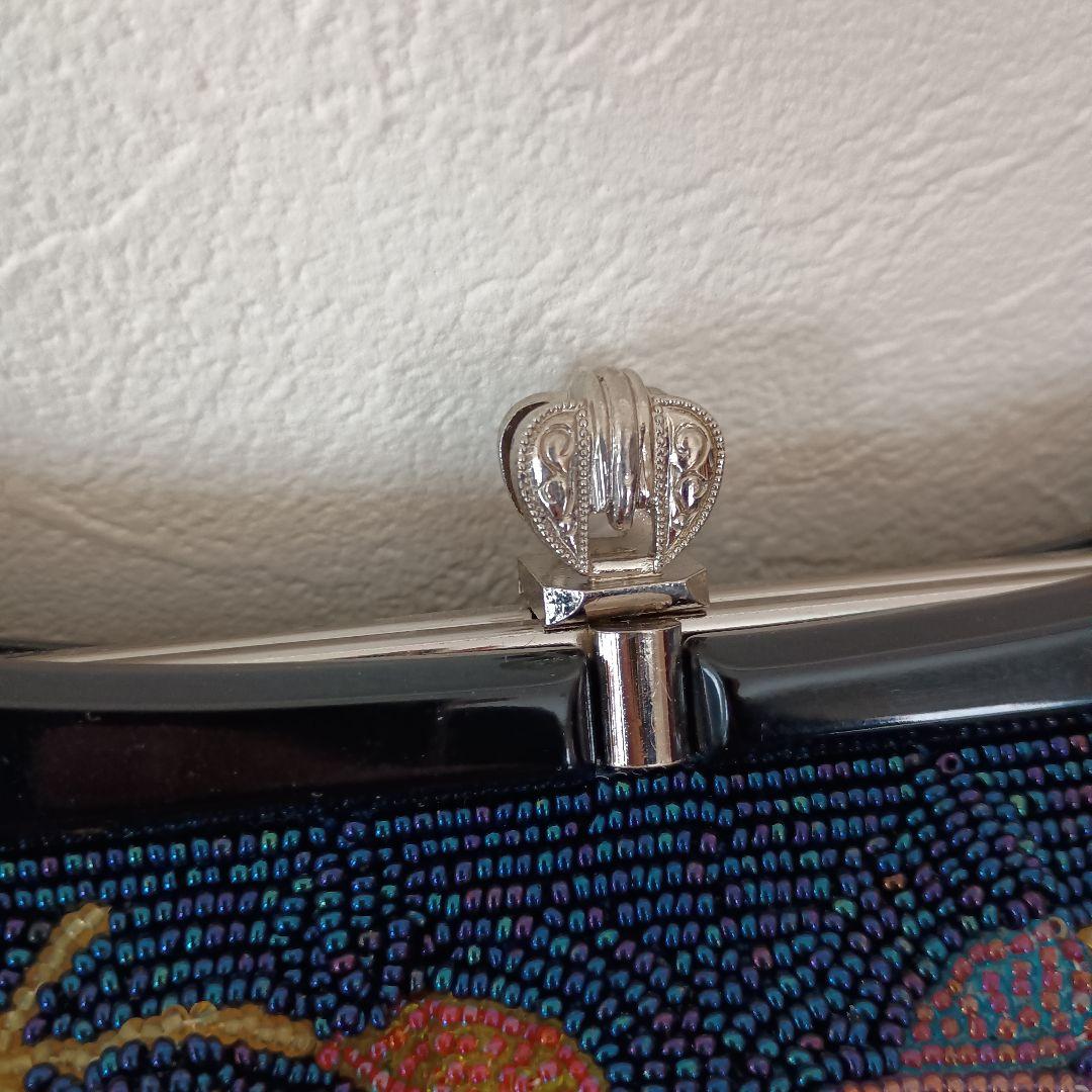 百*合様 美品 昭和レトロ ビーズ ハンド バッグ がま口 花柄 お茶会 和装