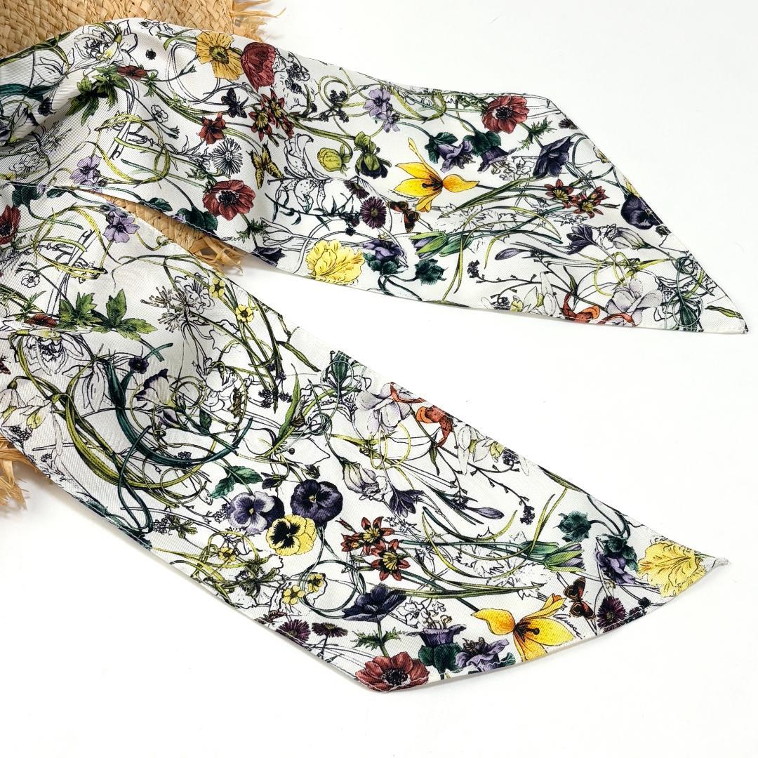 美品 GUCCI ラフィアハット フローラ リボン 339074 L 麦わら帽子