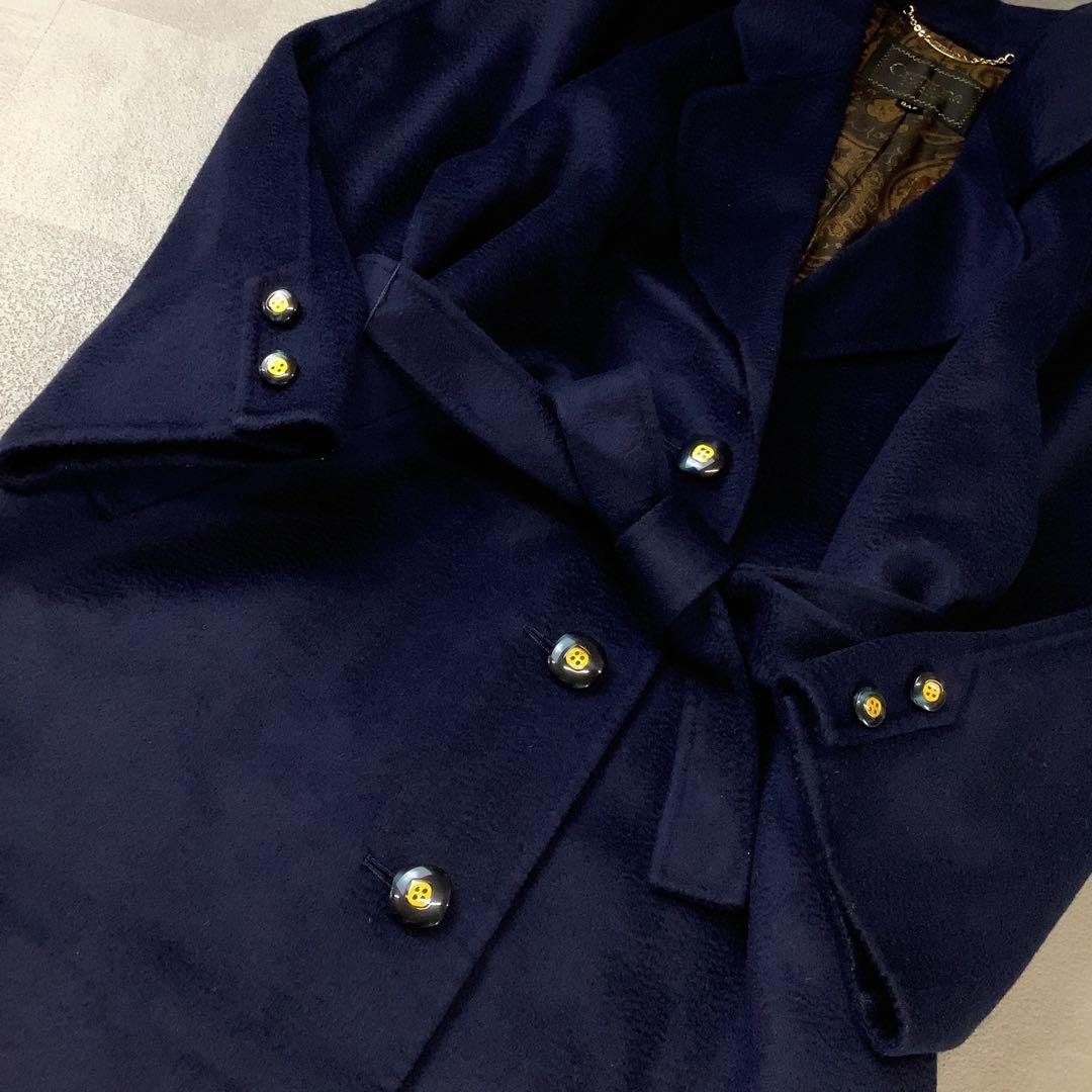 Cremona カシミヤ レトロ ロング コート ネイビー