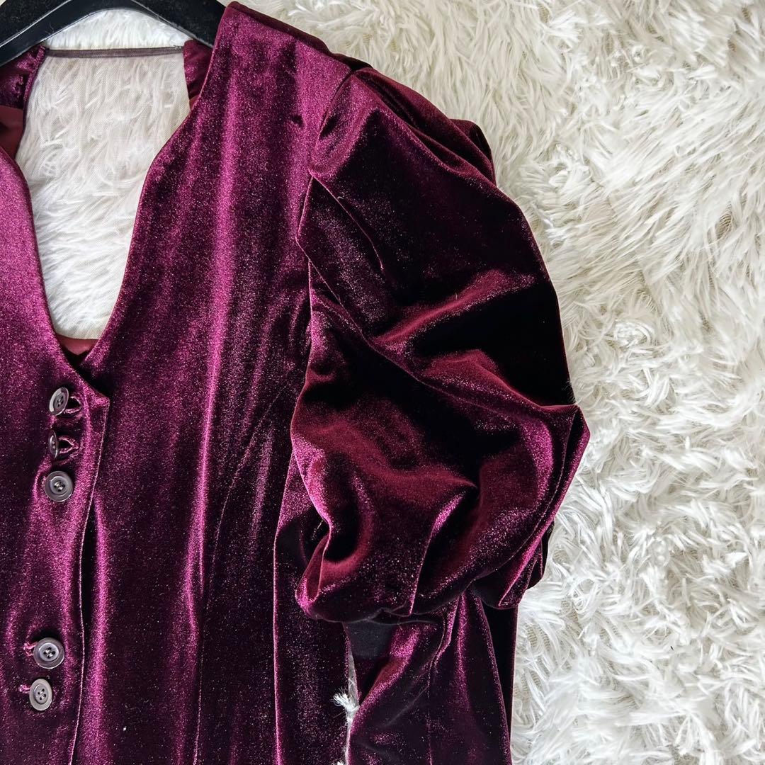 ワンピース AMERI VELOUR PUFF SLEEVE DRESS S