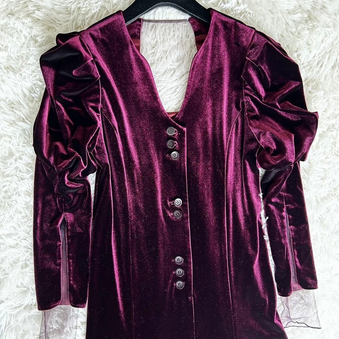 ワンピース AMERI VELOUR PUFF SLEEVE DRESS S