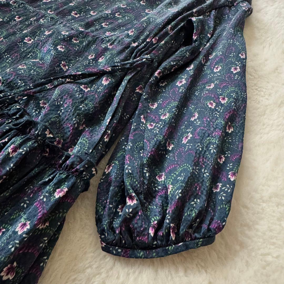 Drawer ドゥロワー シルク100% ロングワンピース 花柄　36 紺