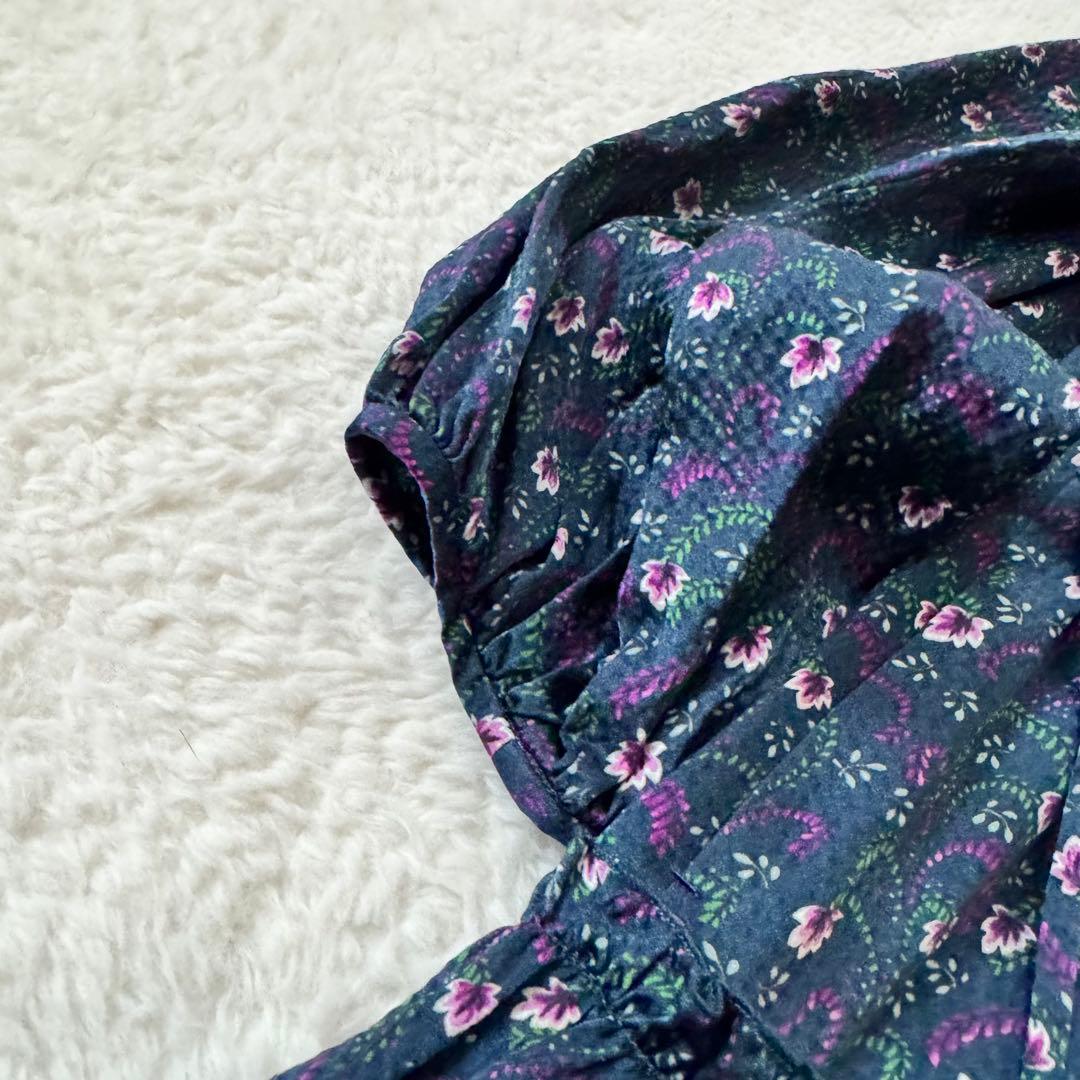 Drawer ドゥロワー シルク100% ロングワンピース 花柄　36 紺