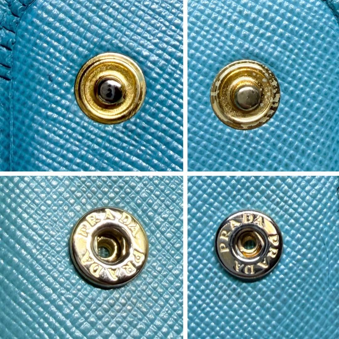 美品 PRADA プラダ サフィアーノレザー 二つ折り 長財布 ターコイズブルー