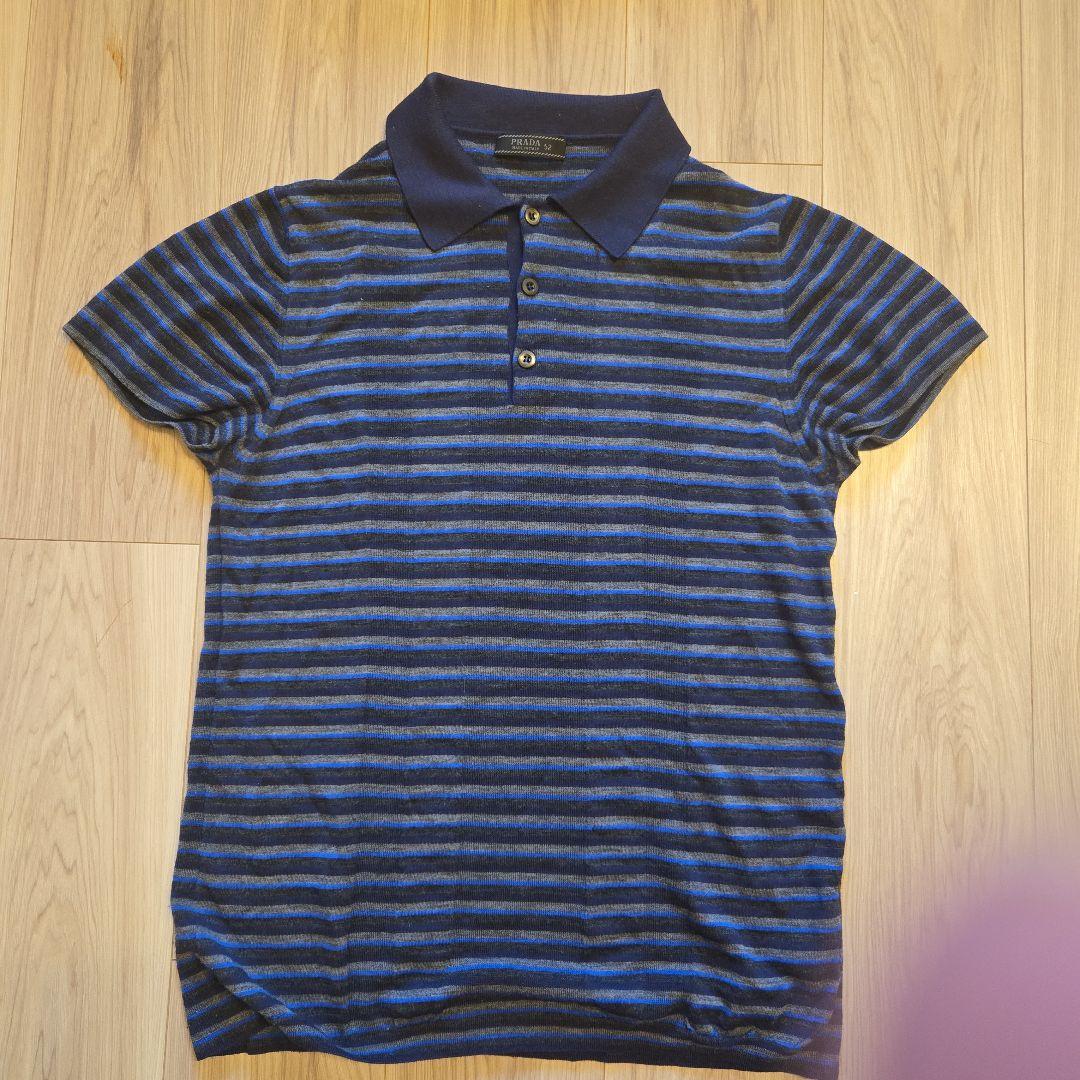 PRADA ニットポロシャツ ネイビー/ブルー/グレー
