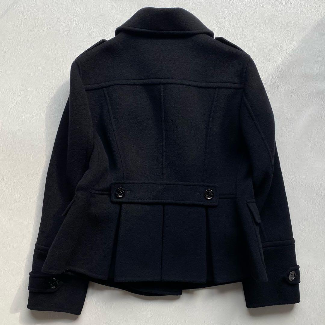 【美品/大きいサイズ44】バーバリー メガチェック ペプラム ダッフルコート 黒