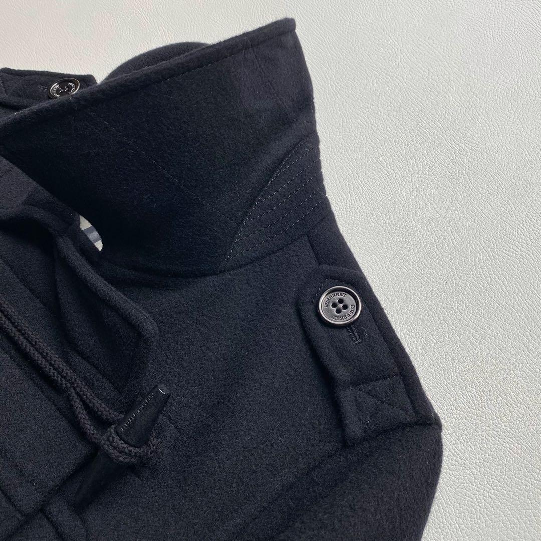 【美品/大きいサイズ44】バーバリー メガチェック ペプラム ダッフルコート 黒