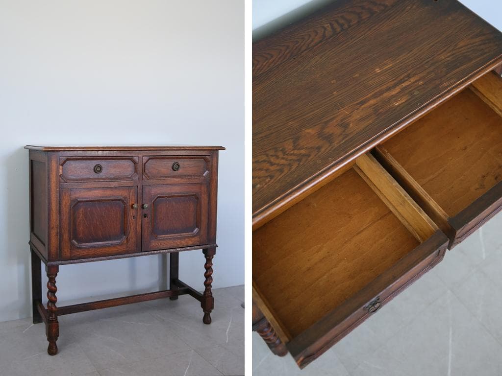 英国アンティーク木製カップボード/キャビネット/サイドボード飾り棚(89-149