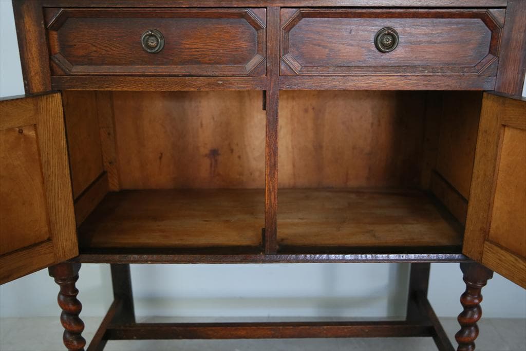 英国アンティーク木製カップボード/キャビネット/サイドボード飾り棚(89-149