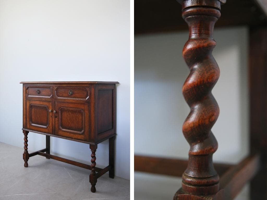 英国アンティーク木製カップボード/キャビネット/サイドボード飾り棚(89-149