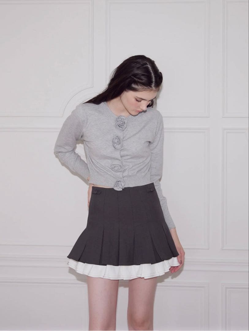 トリートユアセルフ Ribbon pleats frill mini skirt