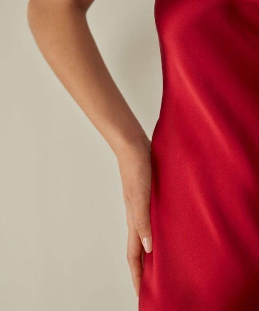 インティミッシミ ミディ丈シルク スリップ#レッドS