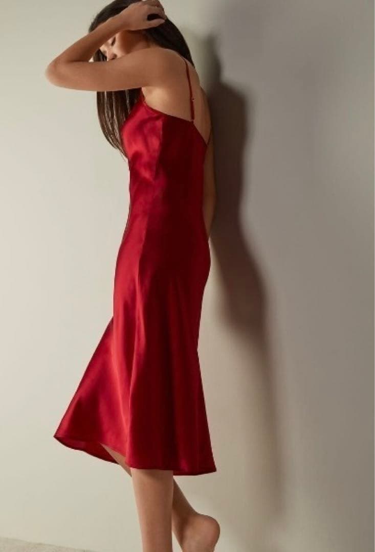 インティミッシミ ミディ丈シルク スリップ#レッドS