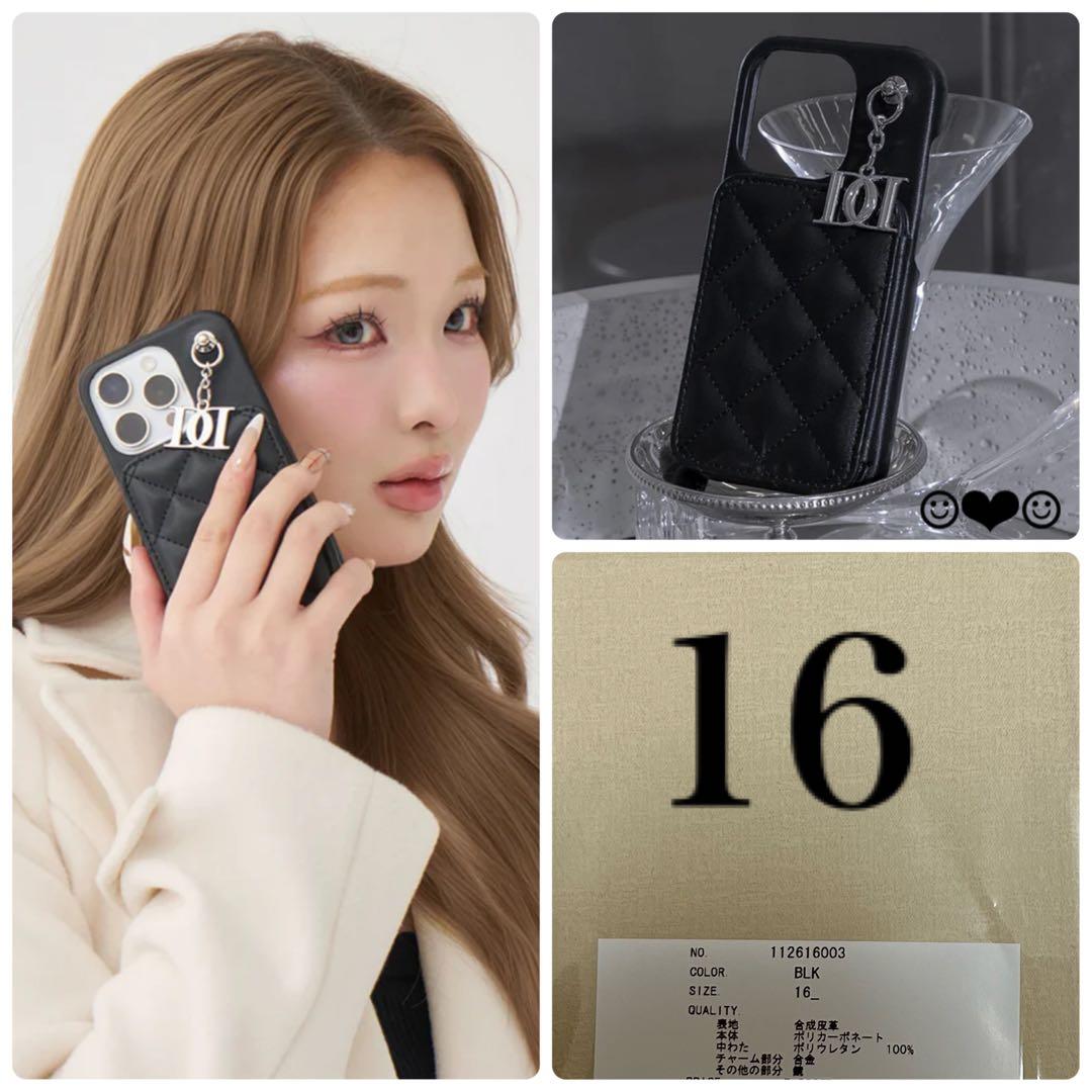 Darich♡キルティングミラーDDチャームiPhoneケース♡BLK♡16
